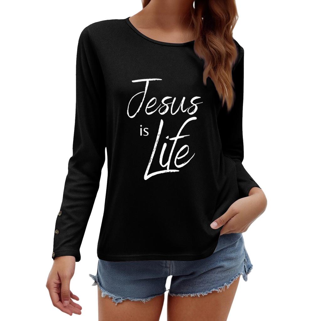 Tshirts For Women Long Sleeve,Round Sleeve Vertical Cross Casual Graphic Shirt,