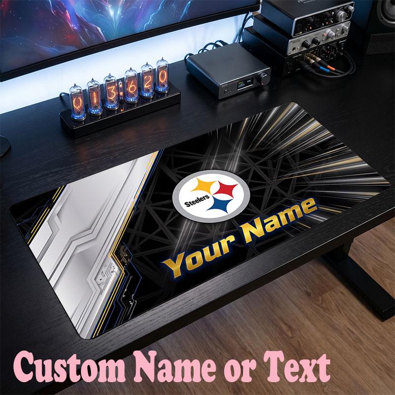 Pittsburgh Steelers Customized Name Text Mouse Pad, Large Desk Mouse Mat Personalized Home Office Present
