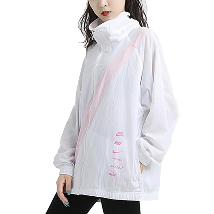 Nike Sportswear Swoosh Woven Logo Retro American Jacket Women Outerwear White DA0981-100
