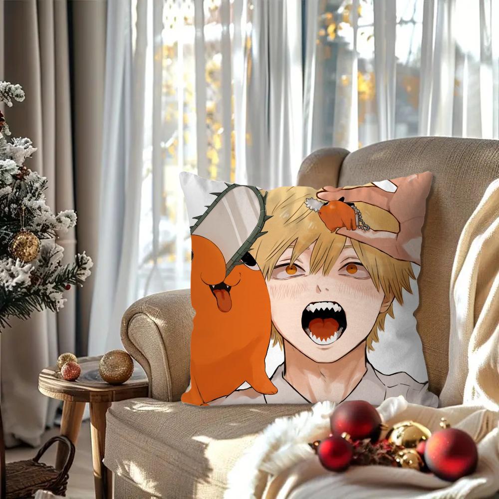 Pochita Japanese Anime Chainsaw Man Pillow Case Square Pillow Bedroom Sofa Leisure Comfort Car Living Room Home Decoration 40X40