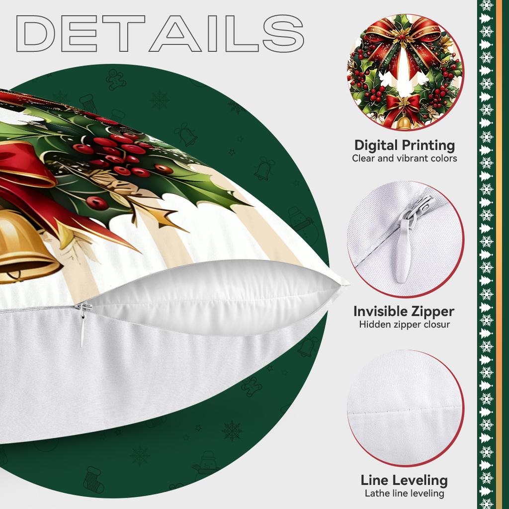 Christmas Bow Wreath Decoration Decorative Cushions Pillowcase Polyester Cushion Cover Throw Pillow Sofa Decoration Pillowcover