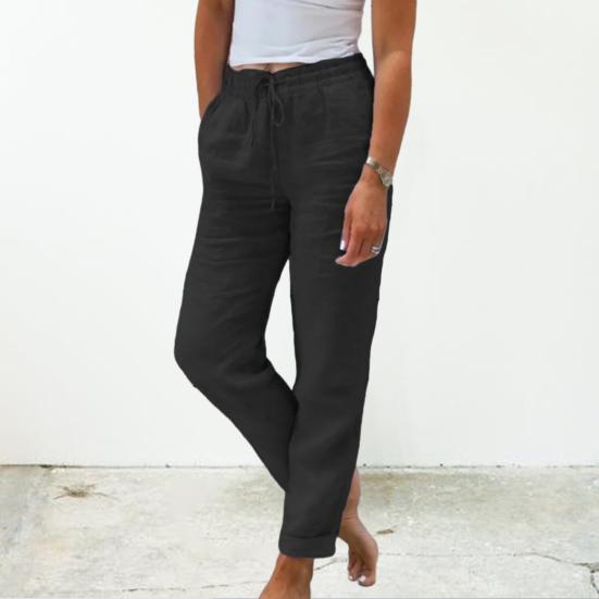 Pantaloni Casual da Donna Estivi Monocolore Vita Elastica Cotone Lino Tasca Grande Coulisse Pantaloni da Donna Vestibilità Larga Uso Quotidiano