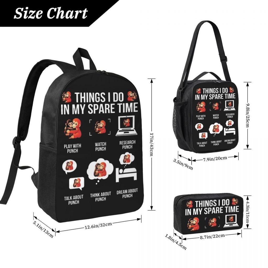 3 Stück Affen-Stempel Schultaschen-Set für Kinder Federmäppchen Rucksack-Sets mit Brotdose Für Schulkinder Rucksack