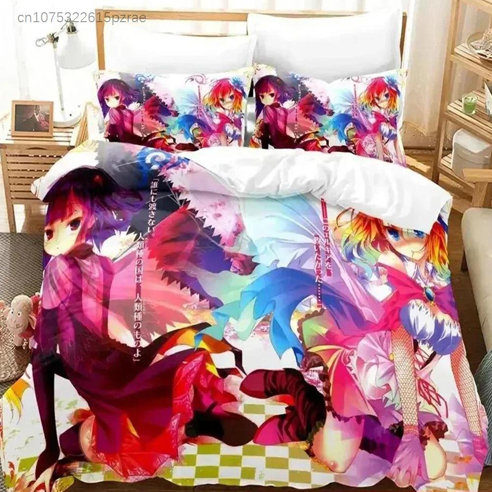 Top 3D Anime No Game No Life Bedding Set Printed Bed Set With Pillowcase Bed Duvet Cover Soft Queen King Size Bedclothes Home