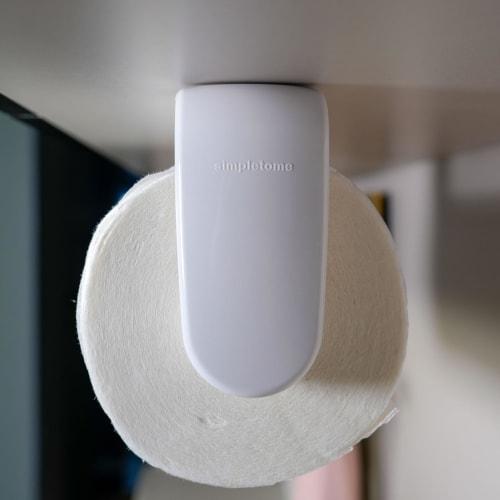 Simpletome Paper Towel Holder, Under Cabinet or Wall Mounted, One-Hand Operation, Tension Arm, Kitchen Paper Holder (White, Fits 24-28cm Rolls)