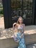 Mesh Patchwork Pure Desire 2025: Women's High-Waisted Floral Slimming Long Skirt for Summer Vacation Style