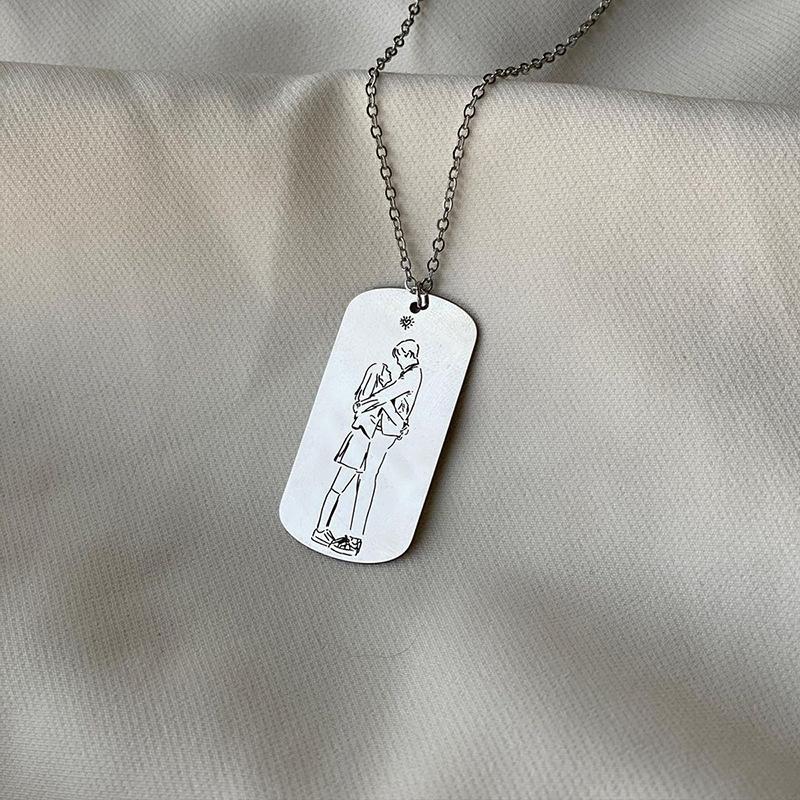Laser engraved necklace alloy jewelry female couple pendant anime cartoon light luxury sweater chain