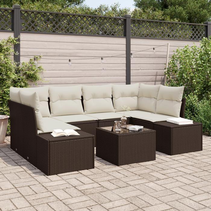 VidaXL Ensemble de Canapés de Jardin de 7 Pièces avec Coussins Marron en Poly Rattan 3355627