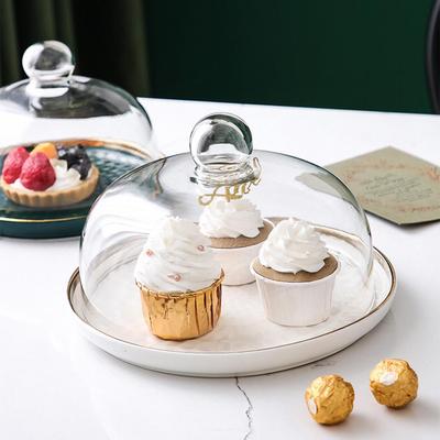 Nordic Keramik Dessert Platten Kuchen Dessert Platte Gebäck Backen Transparente Glas Abdeckung Dessert Platten Brot Display Tray