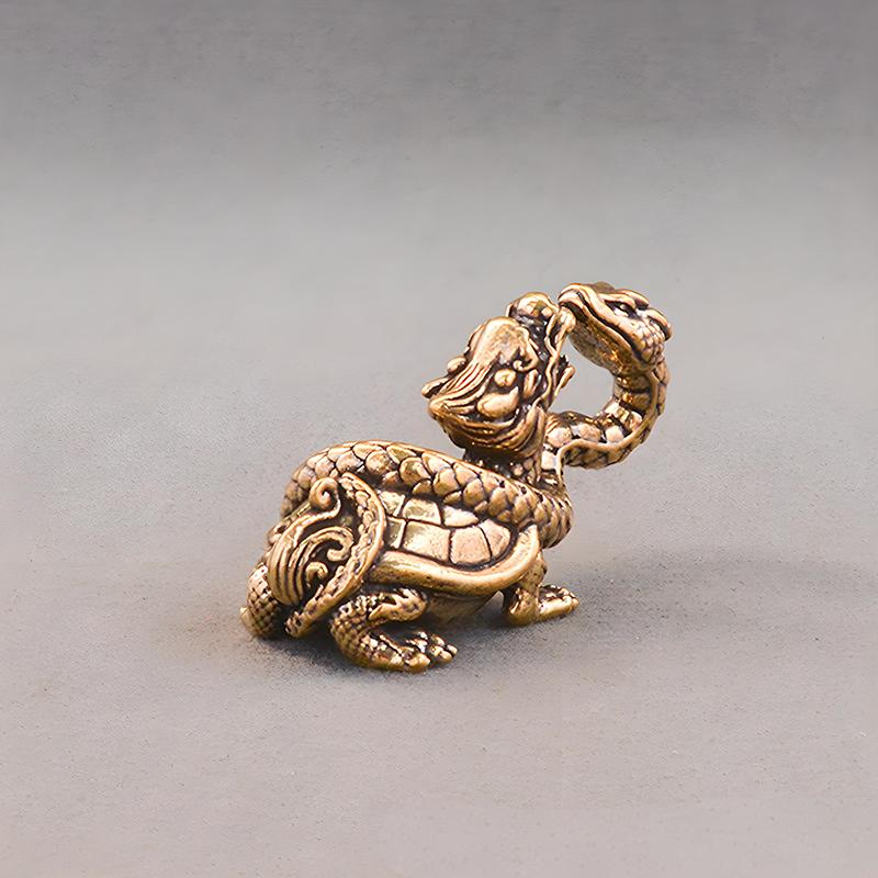 Retro Mässing Mythisk Orm Sköldpadda Huvud Sköldpadda Kropp Figurer Miniatyrer Lyckodjur Staty