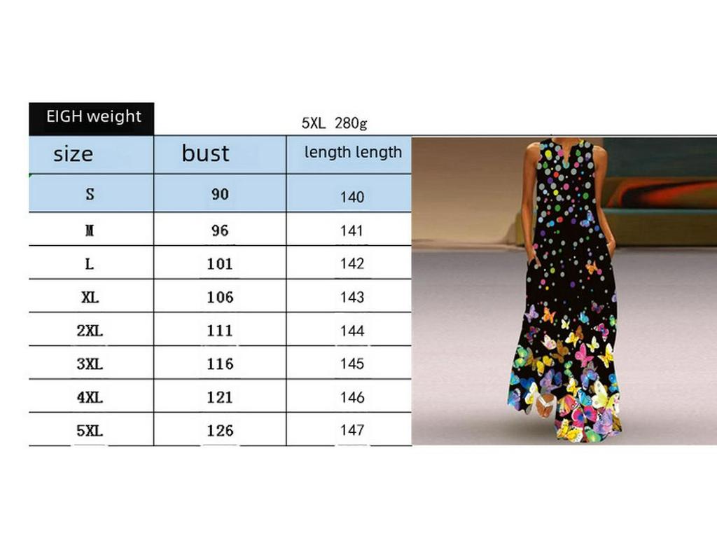 2024 Ärmelloses V-Ausschnitt-Retro-Print-Langes Kleid für Damen