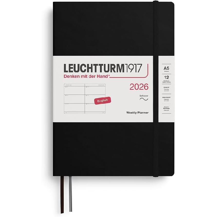 LEUCHTTURM1917 - Еженедельник 2026, Мягкая обложка, Средний (A5), черный (1 янв. - 31 дек. 2026 г.) Medium (A5) чёрный