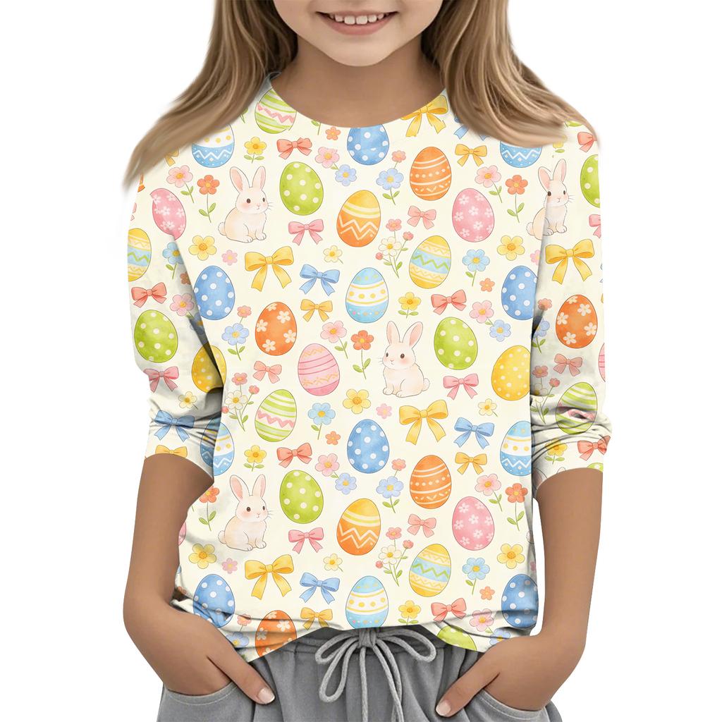 Children's Seven Quarter Sleeve Easter Print Round Neck Print Casual Top