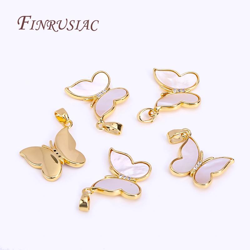 Trendy Inlaid Zircon Butterfly Charms Pendants For Jewellery Making Supplies,Natural Shell Pendants Accessories DIY Jewelry