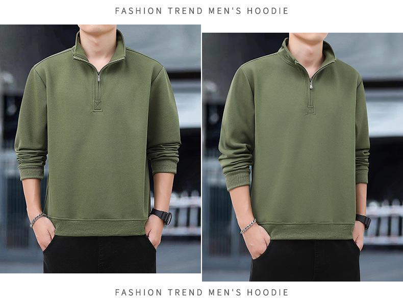 Men's American Style Half Zipper Stand Collar Pullover - Spring/Autumn Trendy Plus Velvet Sweatshirt