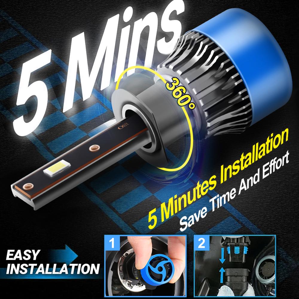 roadsun 2pcs Ultra Bright Headlights H1 High&Low Beam 28000LM 6500K White Lamps 180W CSP Chips 200M Lighting Range