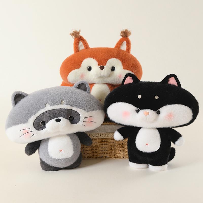 35Cm Cute Animal Plush Toy Set Soft Fluffy Fox Cat Raccoon Red Panda Stuffed Doll Birthday Gift For Boys And Girls