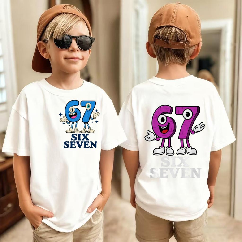 67 T-shirt Girocollo Manica Corta con Stampa Brainrot Divertente Maglietta Meme per Ragazzi Ragazze Bambini Sei Sette Divertenti Bambini Y2k Magliette Top