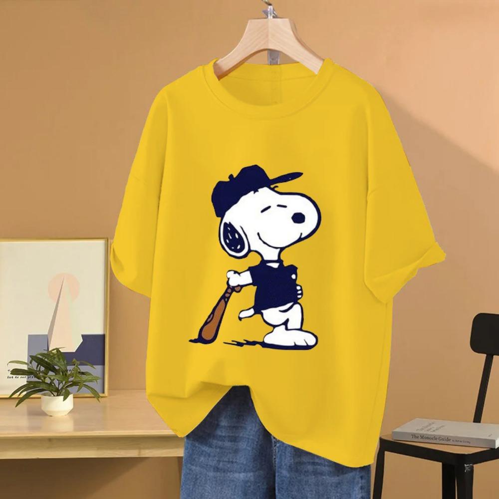Snoopy Baseball Cartoon Anime Women T-shirt Summer Short Sleeve Men Tee Shirts Tops 2025 New Fashion Couple Clothes