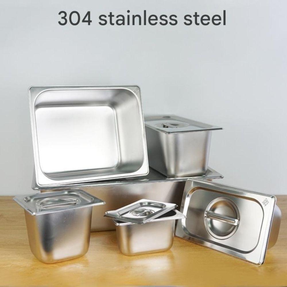 304 Stainless Steel GN Pan with Lid Food Container Durable Rectangular Tray Basin  Chafing Buffet
