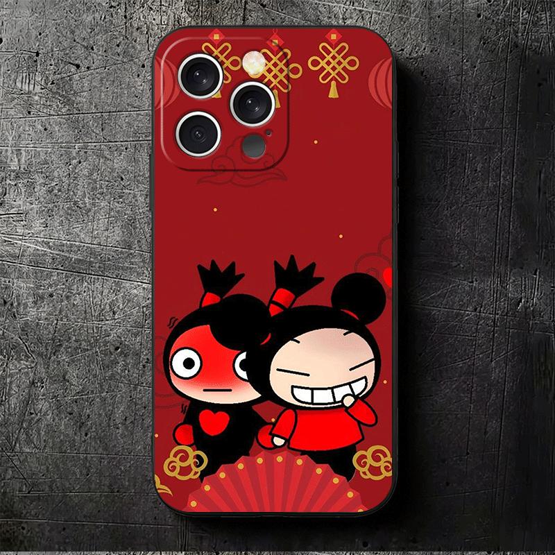 Cartoon Cute Pucca Garu Soft Phone Case for iPhone 16 16E 17 Air 15 Pro Max 14 Plus 13 Mini 11 12 7 Black Cover Back Shell