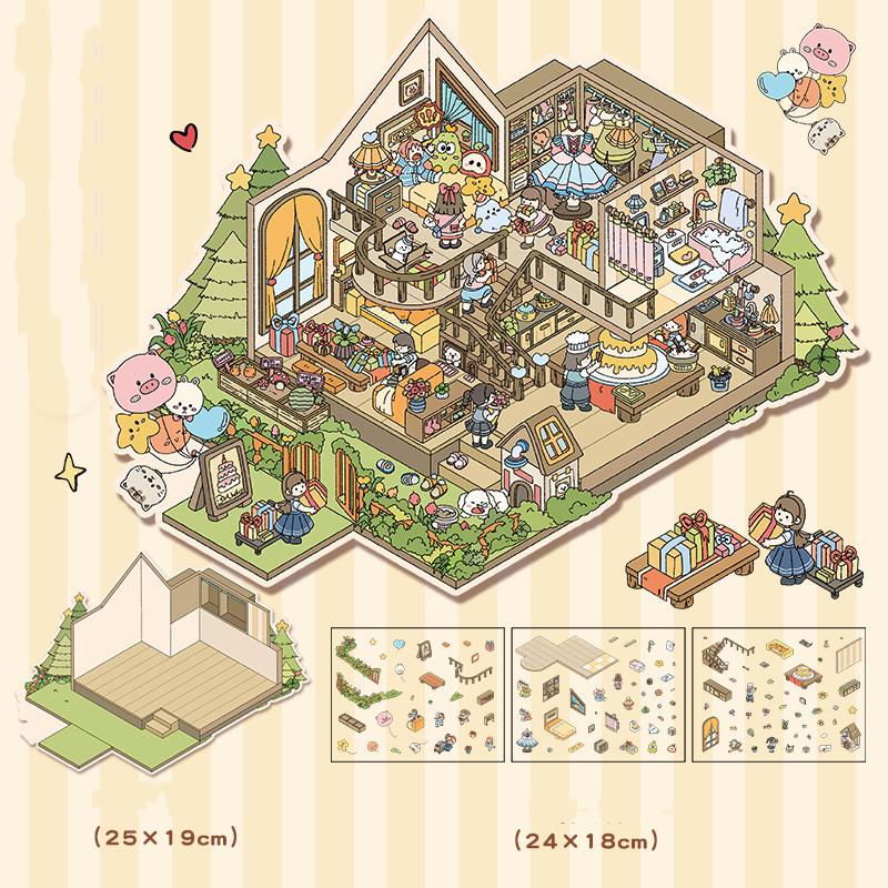 

1 комплект больших размеров DIY Декор Ландшафтный дизайн Наклейка Миниатюрная Милая мультяшная Панда Кролик Сцена Сложенная Наклейка Милые Студенческие Принадлежности 24*18cm