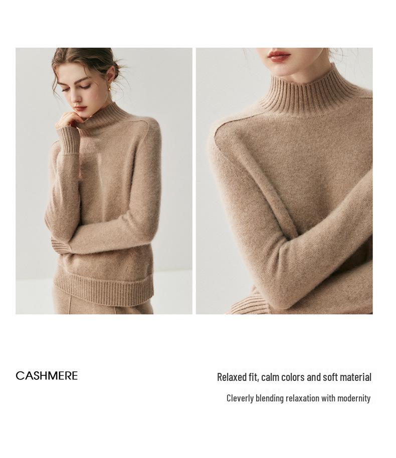 2026 Autumn/Winter Women's Cashmere High Neck Saddle Shoulder Knit Sweater