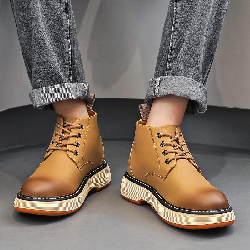 

Men s Retro High-Top Martin Boots - Autumn/Winter Casual, Thick Sole, Versatile Mid-Top Workwear with Velvet Lining in Big Yellow. 40