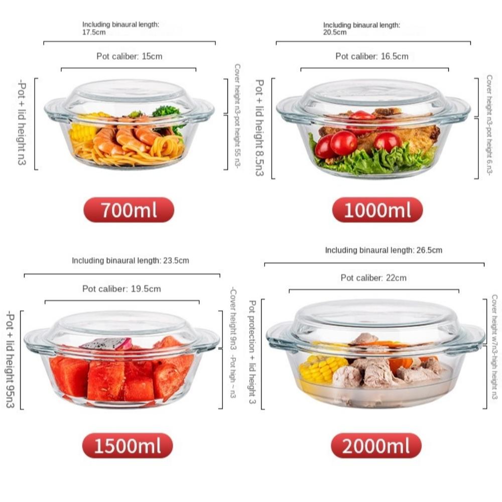 Krystallskål med høy borosilikatglass Varmebestandig husholdningskokegryte Matoppbevaringsbeholder