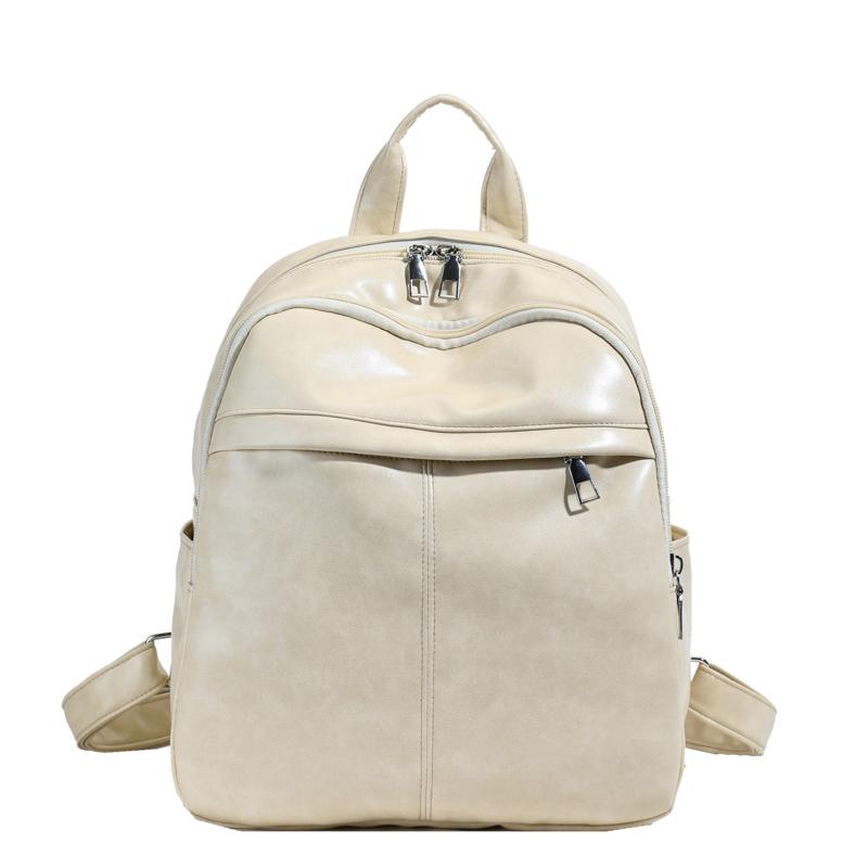 

Женский рюкзак из мягкой кожи, студенческий школьный бежевый