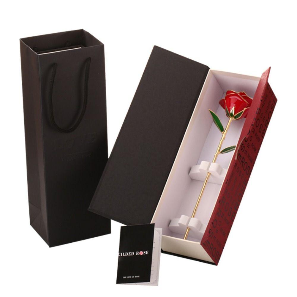 With Bracket Long Stem Gold Foil Trim Rose Flower 24K Gold Plated Rose Flower  Women Men
