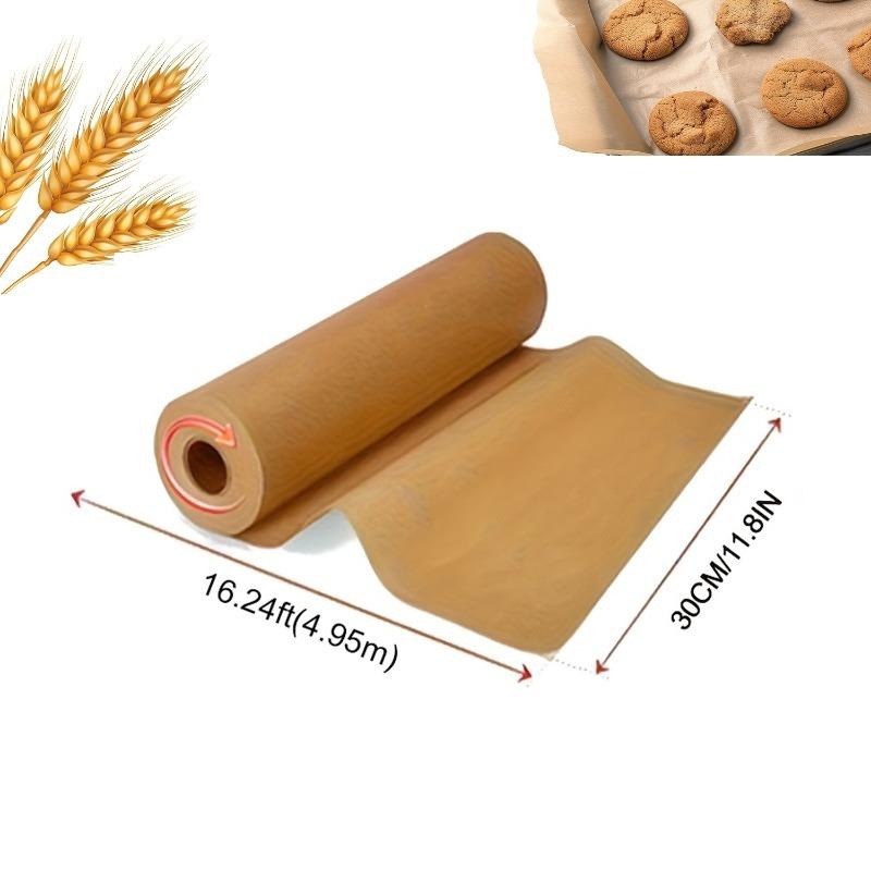 

1 Roll, Heavy Duty Unbleached Parchment Paper Roll For Baking, Cooking, Grilling, Air Fryer And Steaming - Non-Stick, Silicone Oil Coated 5m (16.4ft) коричневий