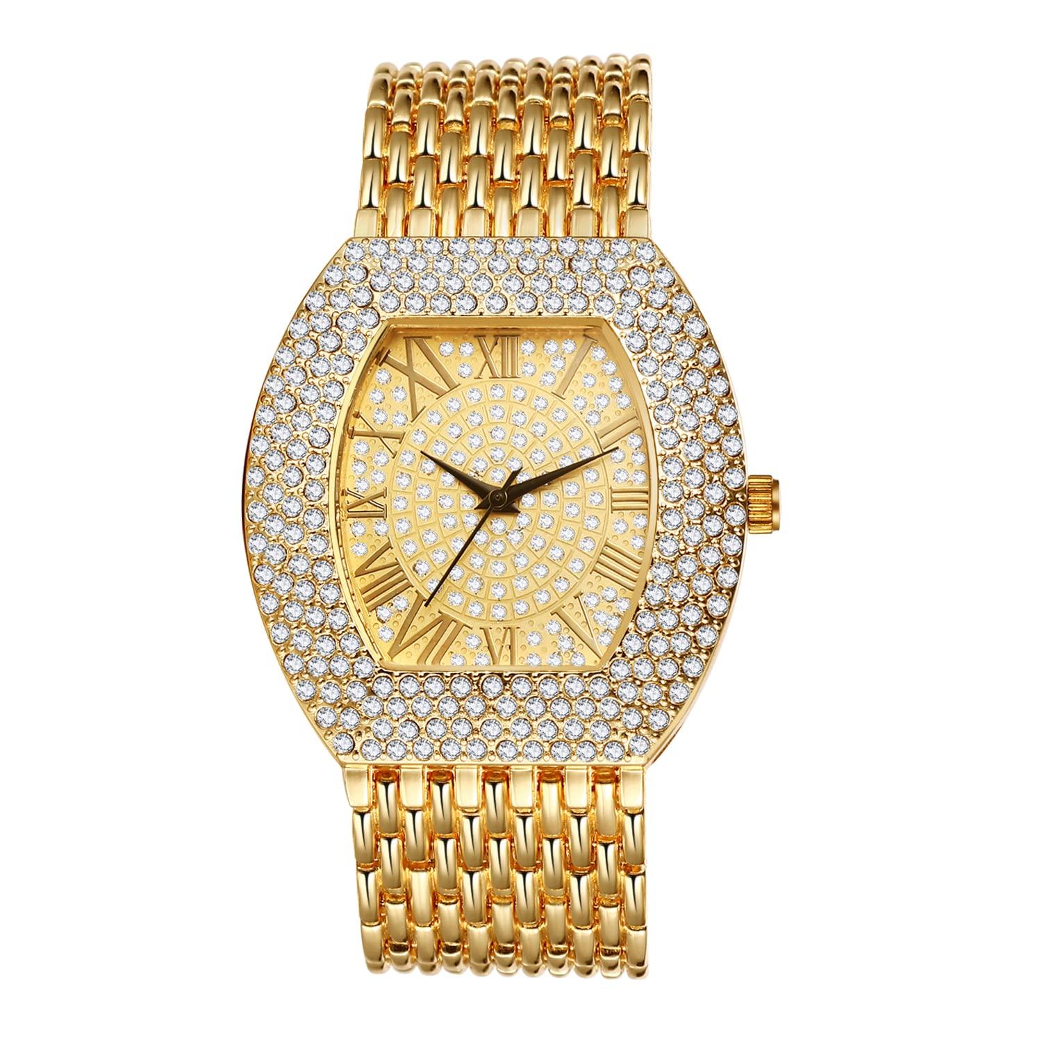 

Men s Gold Roman Numerals Analog Watch with Waterproof and Sparkling Stainless Steel Strap for Casual and Business Wear - Perfect Gift for Father s