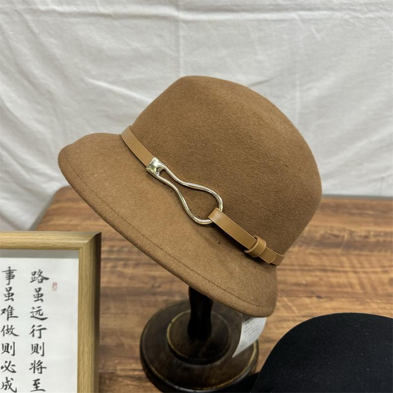 Wool Autumn and Winter Belt Buckle Wide Brim British Retro Fashion Flat Top Top Hat Hat Woolen Versatile Jazz