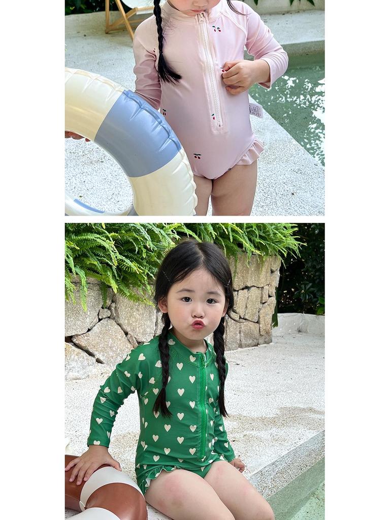 Flickors snabbtorkande blommig långärmad solskydds-baddräkt - Moderiktig prinsessstil