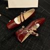 Women Double Buckle Wine Red Allet Flats 2026 New Designer Square Toe Mary Jane Shoes Woman Comfort Soft Sole Casual Single Shoe