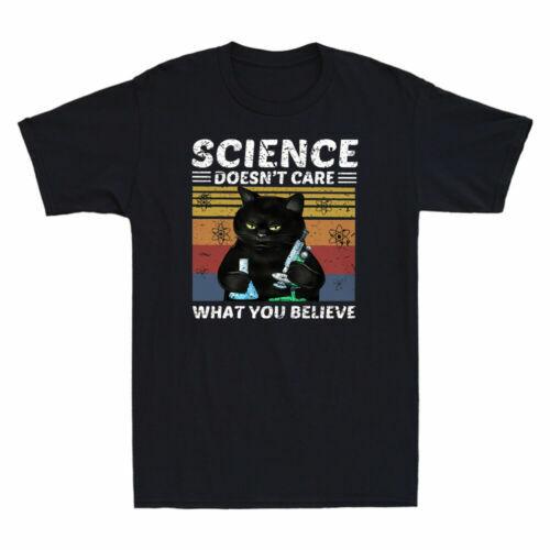 Science Doesn t Care What You Believe Funny Black Cat Meme Vintage Men T-shirt XXXL