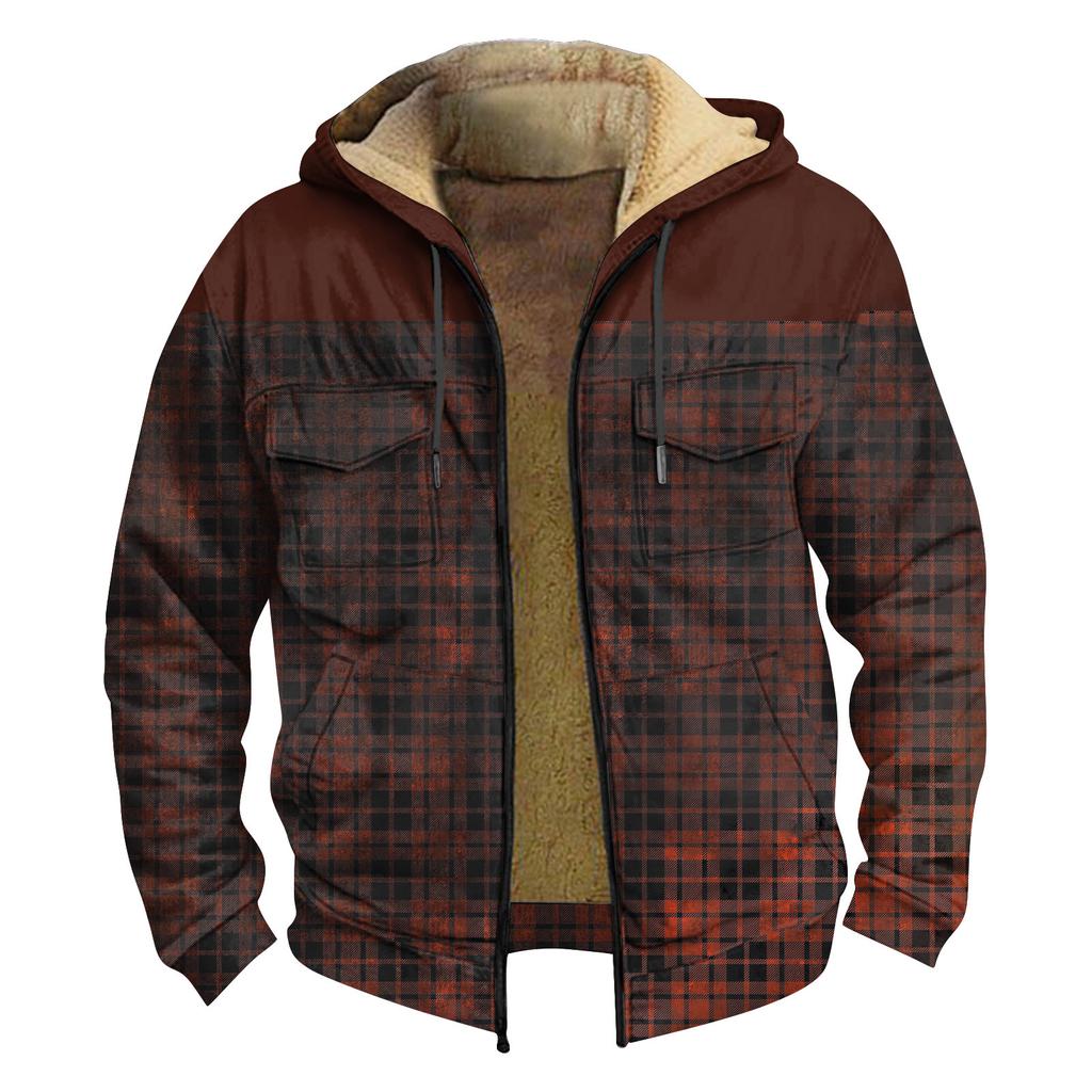 Herren Winter Reißverschluss Kapuzen Fleece Sweatshirt mit aufgesetzter Tasche Freizeitjacke