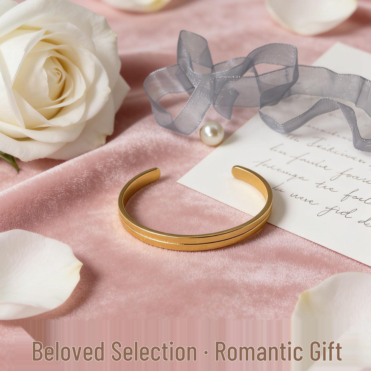 Геометрический титановый браслет с открытым С-образным пазом для мужчин и женщин - Не тускнеющий, Персонализированная гравировка, Стиль для пары. Gold