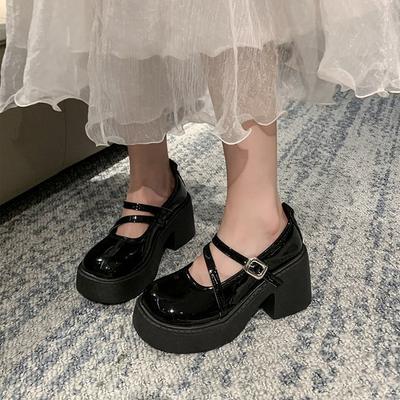 Chaussures simples de printemps et d'automne pour femmes, style britannique uniforme, petites chaussures en cuir mode à bout rond et semelle épaisse, bride à boucle simple, talon épais Mar