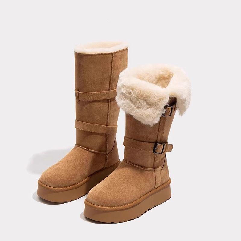 Women's Mid-Calf Gray High-Top Snow Boots 2025 - Thick-Soled, Velvet-Lined Winter Footwear