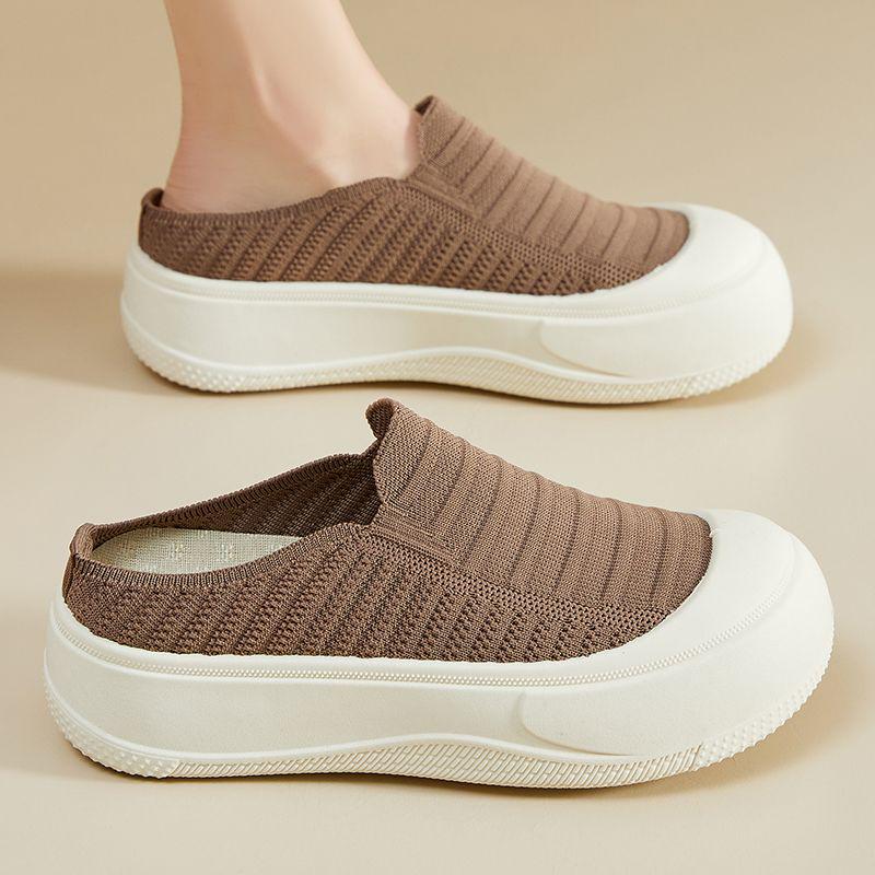 

2025 Минималистичные женские тапочки на толстой подошве из летно-трикотажного материала - Универсальные модные повседневные сетчатые эспадрильи 39 кофейный