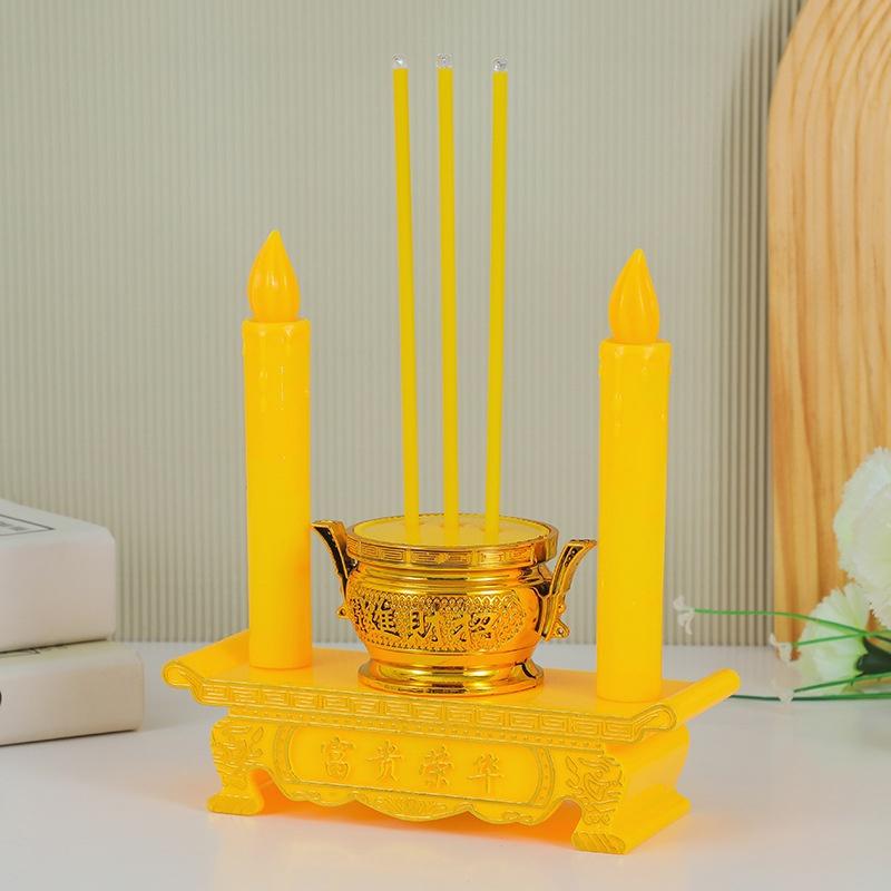 Vintage LED Electronic Candle Burner Flameless Candlestick Holder Resin Craft Ornament for Home Party Festival Decor