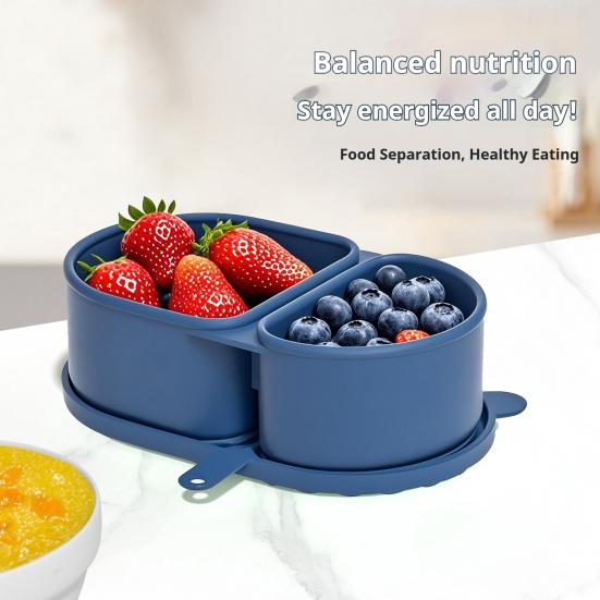 Silicone Microwave Lunch Box with Divided Compartments Foldable Bento Box for Office Travel Food-Grade Leak-Proof BPA-Free Meal Prep Container