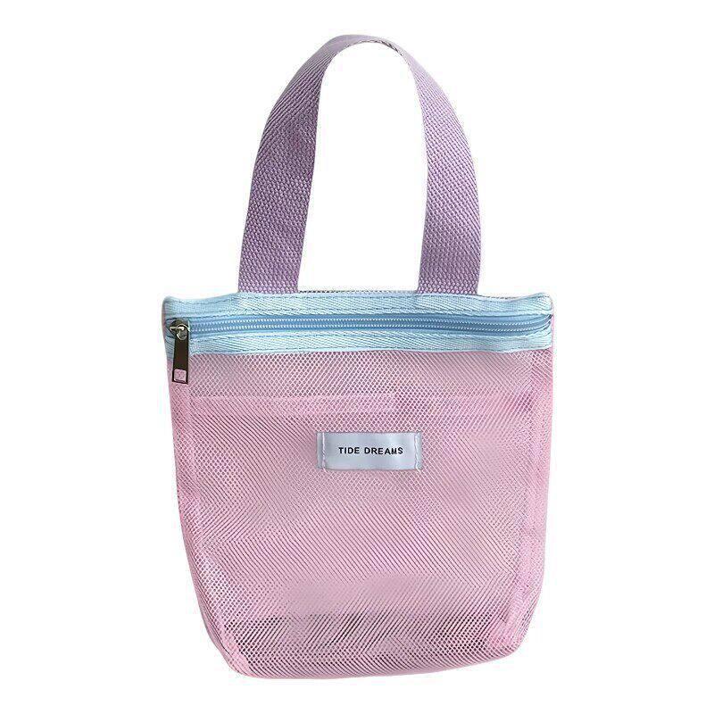 Breathable Mesh Cosmetic Storage Bag Secure Zipper Design Comfortable Grip Handle Portable Makeup Pouch for Vacation
