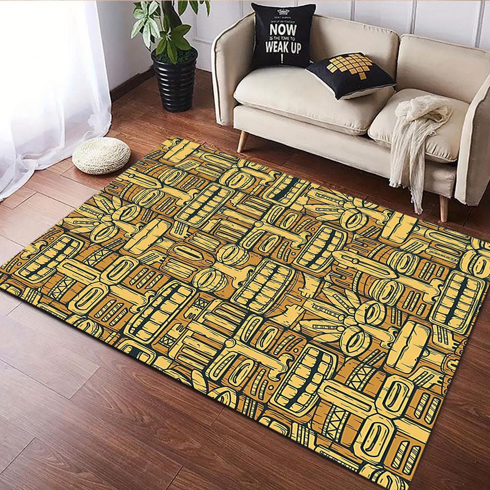 Tribal Tiki Mask Pattern Rug Design Patterned carpet, suitable as a non slip play mat for the living room and bedroom sofa