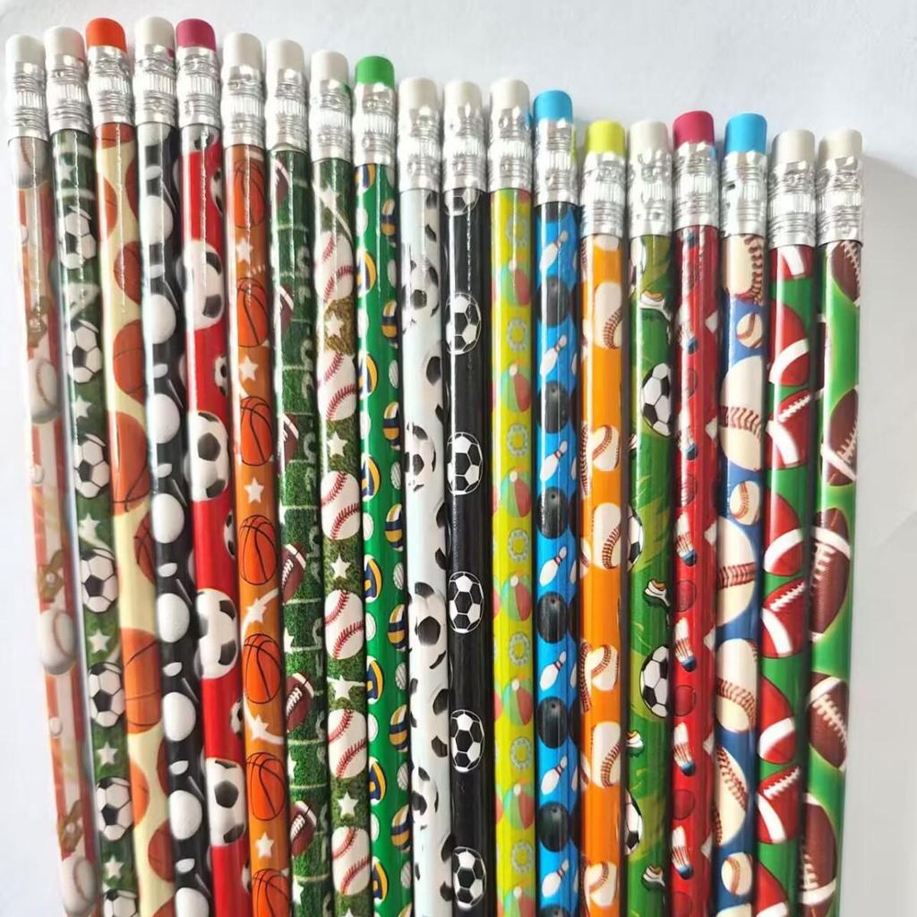 2026 Multi-Sport Ball Pattern Wooden Pencil Set: Football, Basketball, Rugby, Tennis, Bowling, etc.