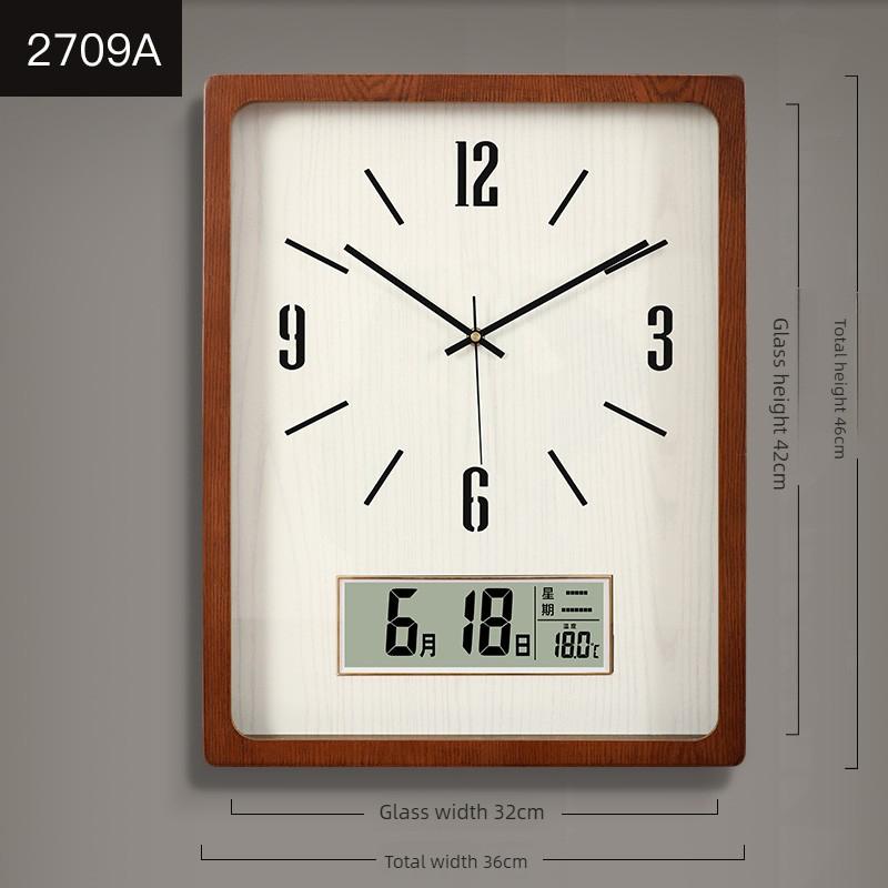 Wall Clock New Chinese Solid Wood Living Room Rectangular Home Bedroom Simple Atmosphere Silent Wall Clock Home Decor