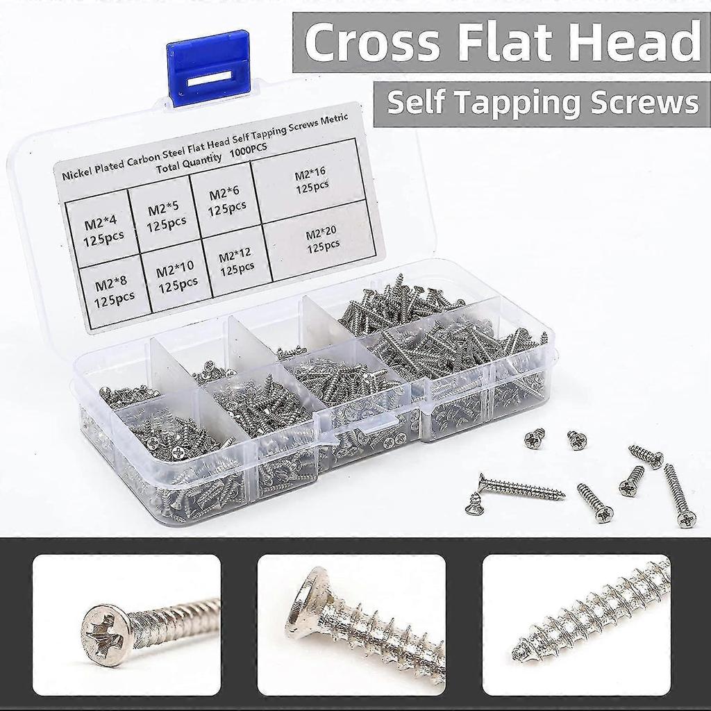 Wood Screws, 1000pcs Screws Self Tapping Screws Assortment Set, Pan Head Screw Gift