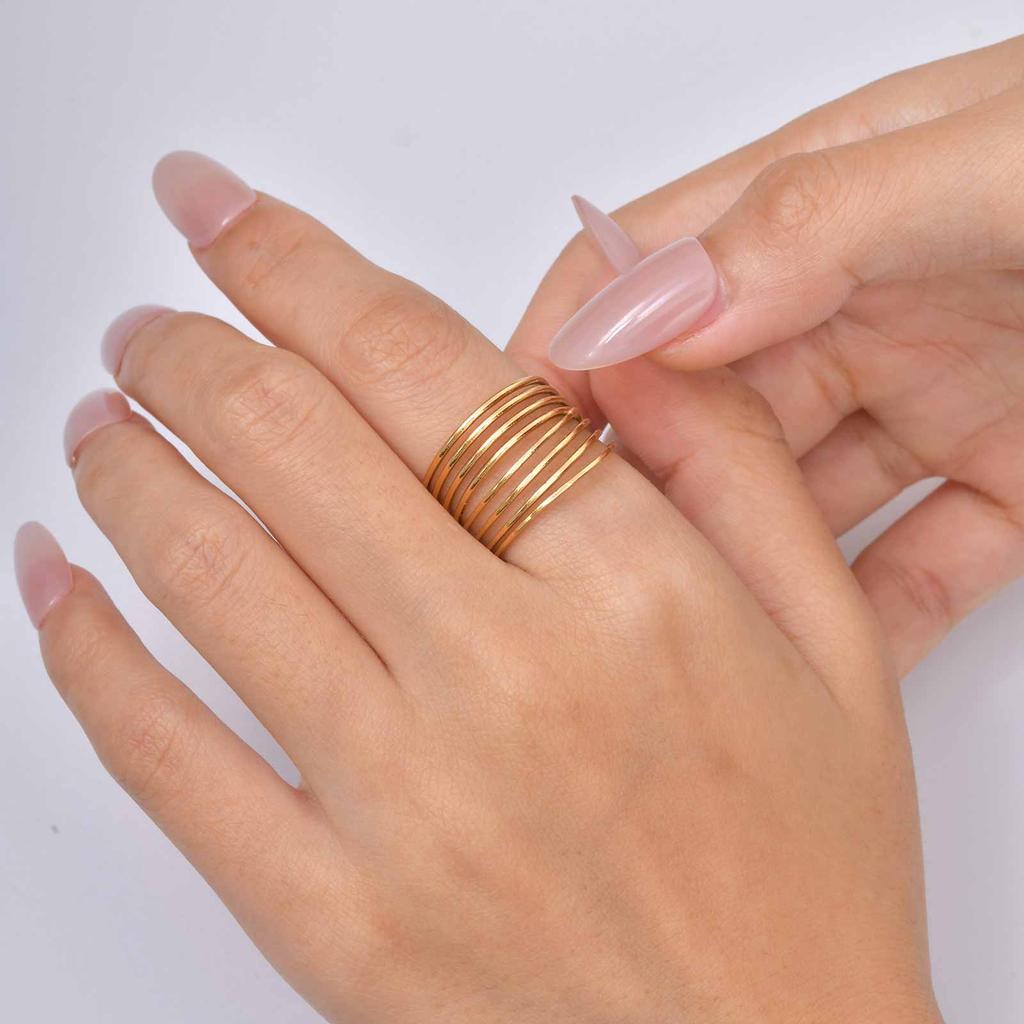 Asymmetrische geometrische Hohlringe aus Edelstahl für Damen, Schicke mehrschichtige Ringe mit unregelmäßiger Öffnung, Modeschmuck Geschenke
